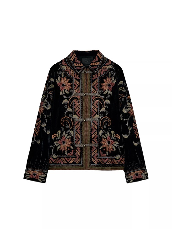 Zara Jackets & Blazers - Embroidered Black Velvet Floral Jacket
